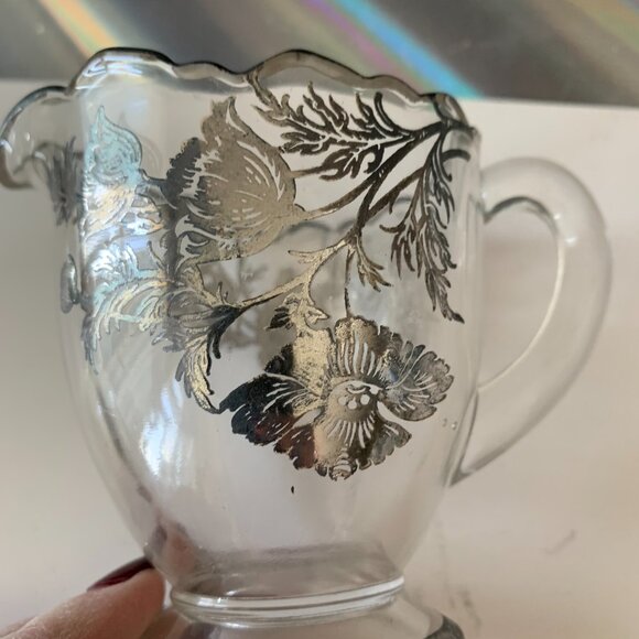 Open Sugar Bowl Creamer Silver City Flanders-Clear Sterling Silver Overlay - Picture 9 of 9